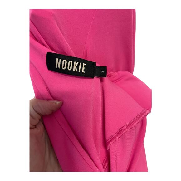 Nookie Jewel Maxi Gown Twist Front Cut-Out Side Slit Long Sleeve Neon Pink Small - Picture 7 of 14